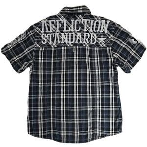 Affliction Buckle Mens XL Short Sleeve Button Front Shirt Rockabilly Y2K Grunge